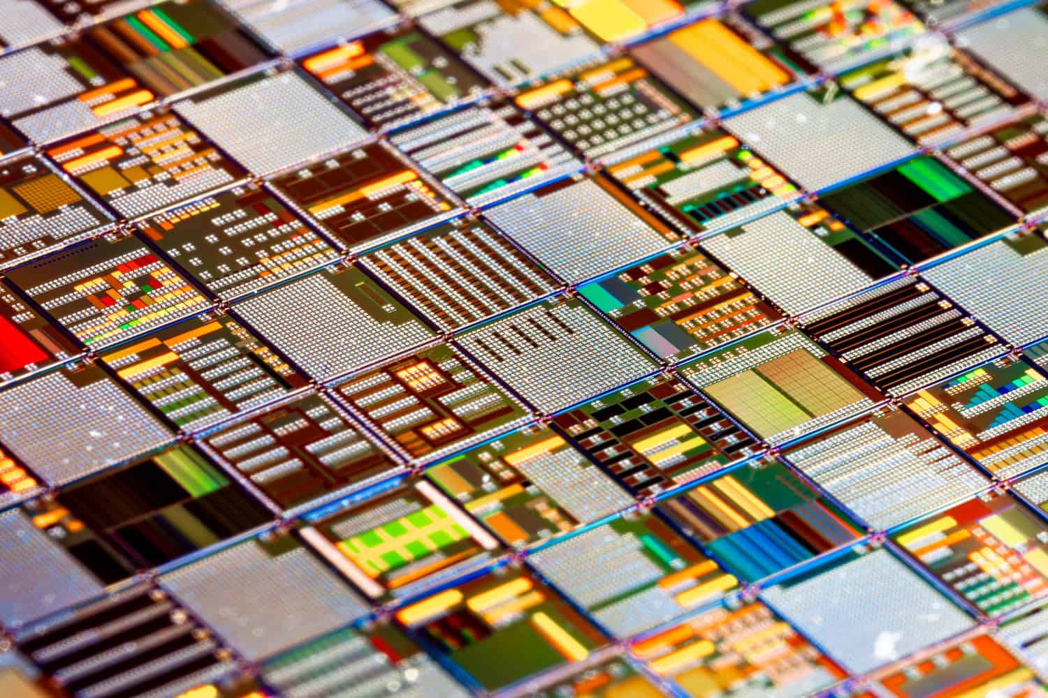 Silicon semiconductor wafer close-up. In electronics, a wafer al